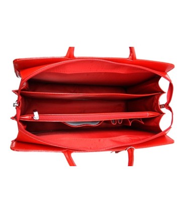 Teczka damska ze skóry naturalnej, trzykomorowa, czerwona