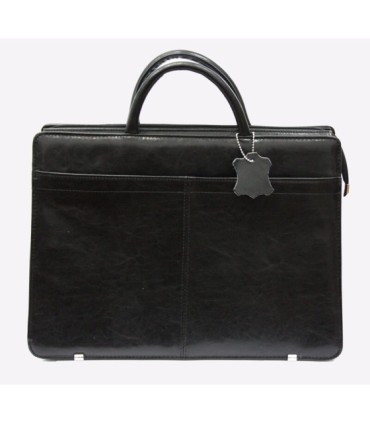 Teczka damska ze skóry naturalnej, trzykomorowa, czarna