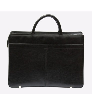 Teczka damska ze skóry naturalnej, trzykomorowa, czarna