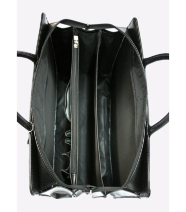 Teczka damska ze skóry naturalnej, trzykomorowa, czarna