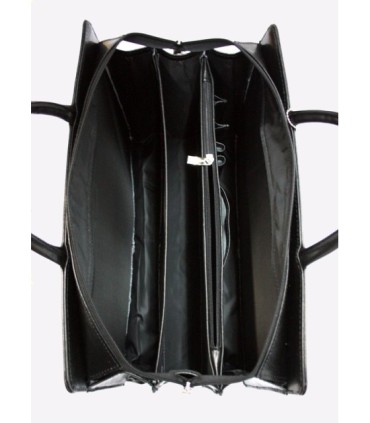 Teczka damska ze skóry naturalnej, trzykomorowa, czarna