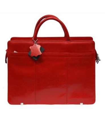 Teczka damska ze skóry naturalnej, dwukomorowa, czerwona