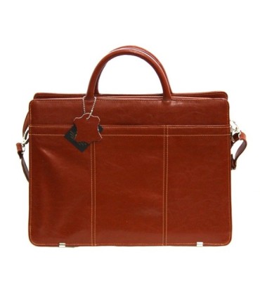 Teczka damska ze skóry naturalnej, dwukomorowa, koniakowa