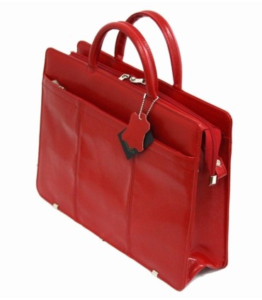 Teczka damska ze skóry naturalnej, jednokomorowa, czerwona