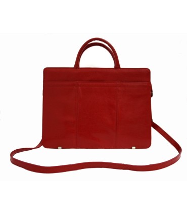 Teczka damska ze skóry naturalnej, jednokomorowa, czerwona