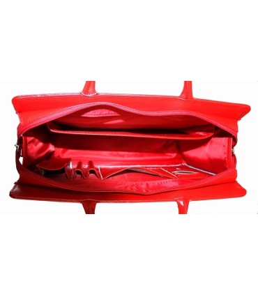 Teczka damska ze skóry naturalnej, jednokomorowa, czerwona