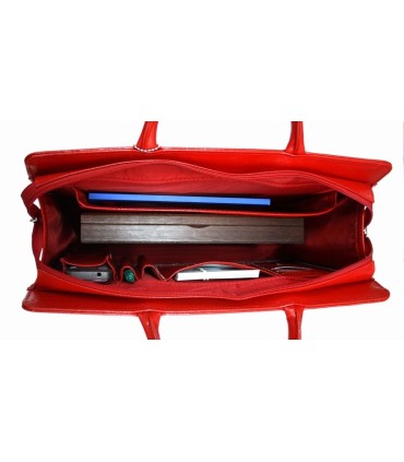 Teczka damska ze skóry naturalnej, jednokomorowa, czerwona