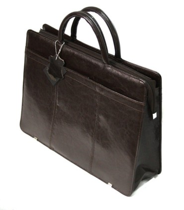 Teczka damska ze skóry naturalnej, jednokomorowa, ciemnobrązowa