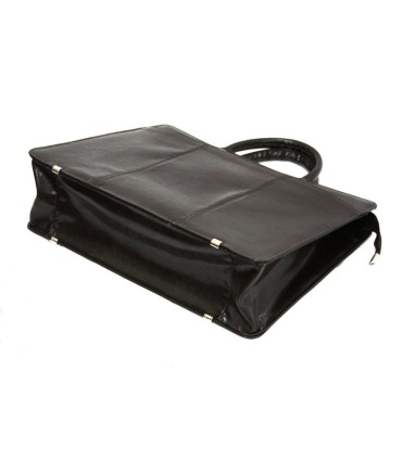 Teczka damska ze skóry naturalnej, jednokomorowa, ciemnobrązowa