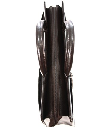 Teczka damska ze skóry naturalnej, jednokomorowa, ciemnobrązowa