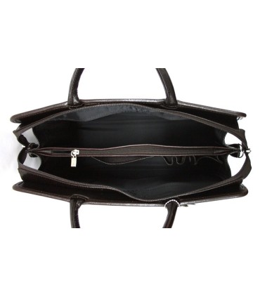 Nieduża damska teczka ze skóry naturalnej, dwukomorowa, brązowa