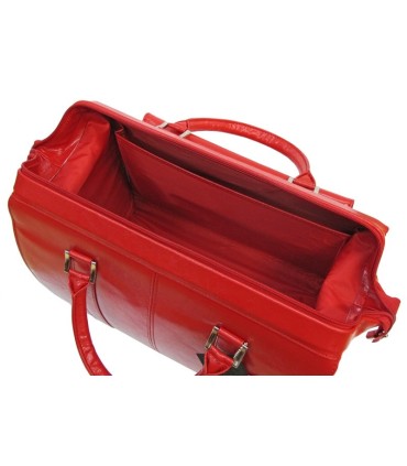 Bardzo pojemny kuferek damski w kolorze czerwonym, skóra naturalna