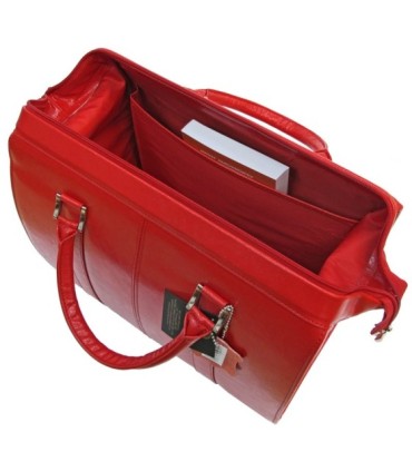 Bardzo pojemny kuferek damski w kolorze czerwonym, skóra naturalna