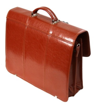 Skórzana teczka męska, dwukomorowa, koniakowa, bardzo elegancka
