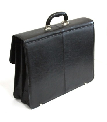 Teczka męska ze skóry naturalnej, dwukomorowa z dwiema kieszeniami, czarna