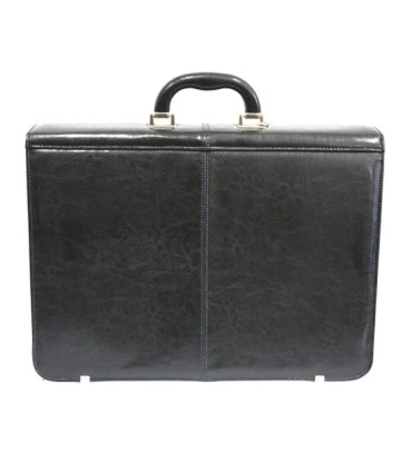 Teczka męska ze skóry naturalnej, dwukomorowa z dwiema kieszeniami, czarna