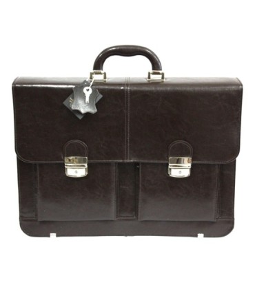 Teczka męska ze skóry naturalnej, dwukomorowa, brązowa