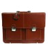 Teczka męska ze skóry naturalnej, dwukomorowa z dwiema kieszeniami, koniakowa
