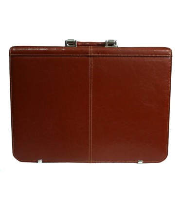 Teczka męska ze skóry naturalnej, dwukomorowa z dwiema kieszeniami, koniakowa