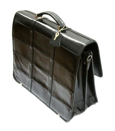 Bardzo praktyczna dwukomorowa skórzana teczka z paskiem, czarna