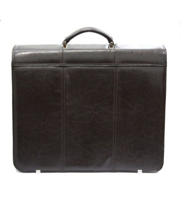 Teczka męska ze skóry naturalnej, trzykomorowa, ciemny brąz + pasek