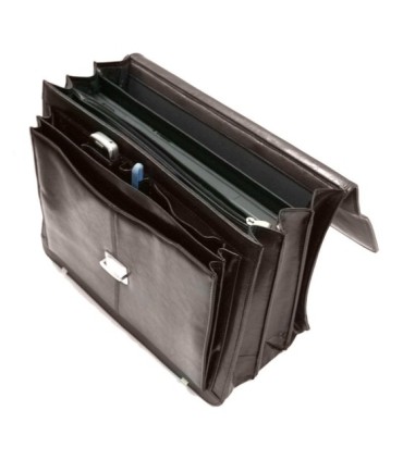 Teczka męska ze skóry naturalnej, trzykomorowa, ciemny brąz + pasek