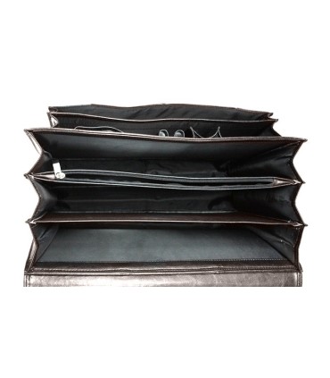 Teczka męska ze skóry naturalnej, trzykomorowa, ciemny brąz + pasek