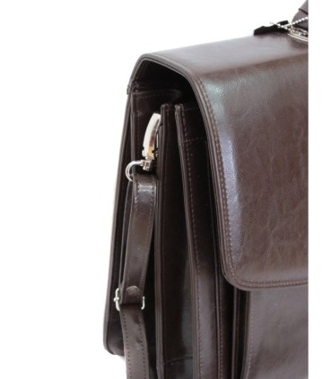 Teczka męska ze skóry naturalnej, trzykomorowa, ciemny brąz + pasek