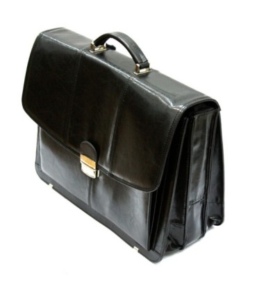 Skórzana teczka męska trzykomorowa, czarna, na laptopa z paskiem