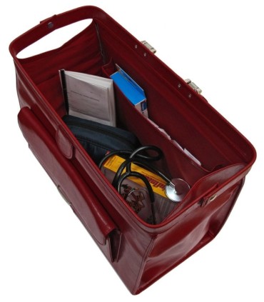 Torba lekarska, bardzo praktyczna, skóra naturalna, wiśniowa