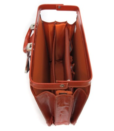 Trzykomorowa teczka na laptopa ze skóry naturalnej, jasny brąz