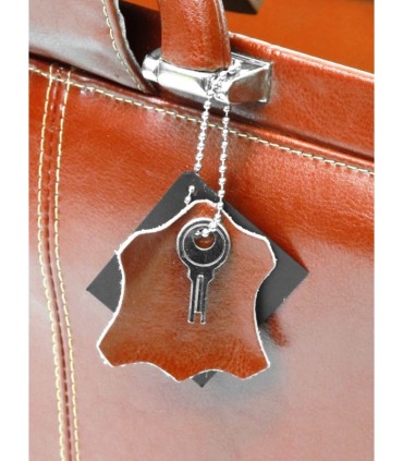 Trzykomorowa teczka na laptopa ze skóry naturalnej, jasny brąz