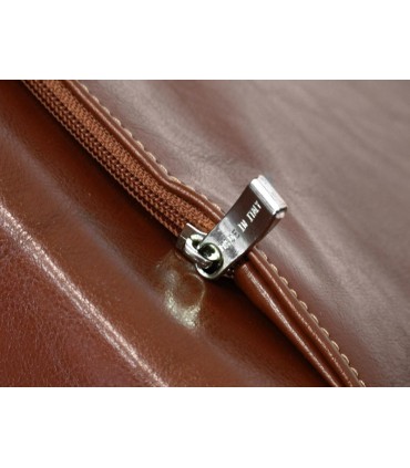 Teczka męska ze skóry naturalnej, dwukomorowa, jasny brąz