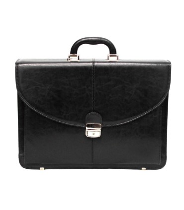 Teczka męska ze skóry naturalnej, dwukomorowa, czarna