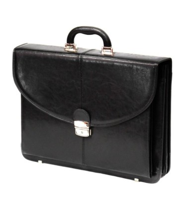 Teczka męska ze skóry naturalnej, dwukomorowa, czarna