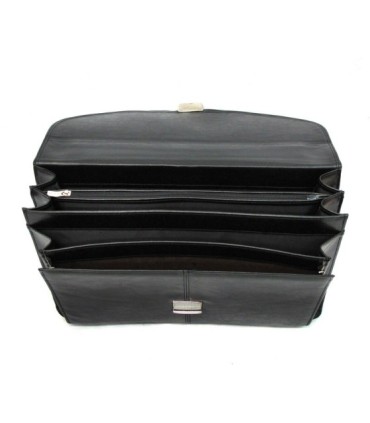 Teczka męska ze skóry naturalnej, dwukomorowa, czarna