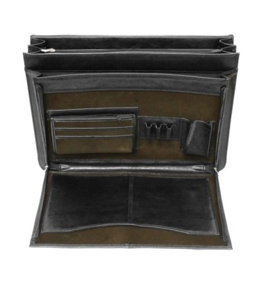 Teczka męska ze skóry naturalnej, dwukomorowa, czarna