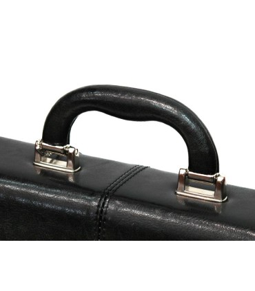 Teczka męska ze skóry naturalnej, dwukomorowa, czarna