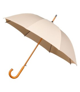 Automatyczna mocna damska parasolka drewniana rączka IMPLIVA, beżowa