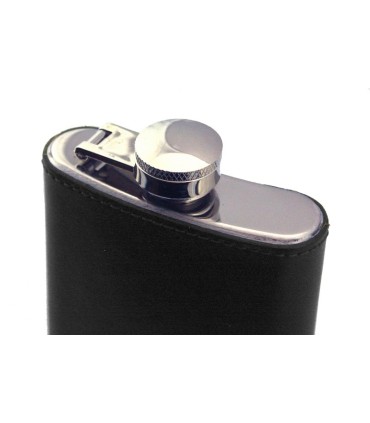 Skórzana Piersiówka Orsatti w drewnianym pudełku, kolor czarny 