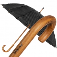 Wytrzymały elegancki parasol Falcone, 16 brytów, drewniana rączka, czarny w prążki