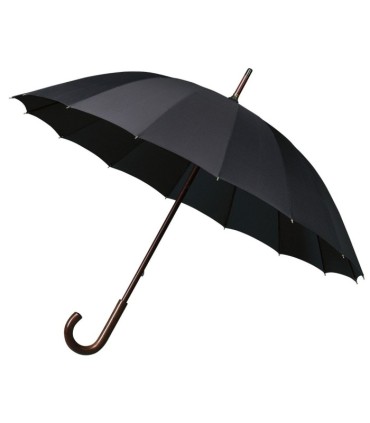 WYTRZYMAŁY ELEGANCKI PARASOL FALCONE, 16 BRYTÓW, DREWNIANA RĄCZKA, CZARNY