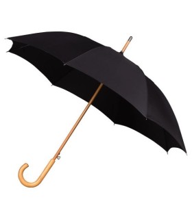 Automatyczna mocna damska parasolka drewniana rączka IMPLIVA, czarna