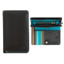 Skórzany damski portfel marki DuDu®, ciemny brąz + niebieski