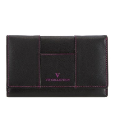 Damski portfel VIP Collection kolekcja multikolor czarny z kolorowym środkiem, skóra