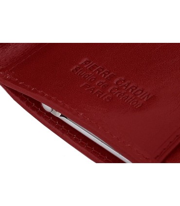Skórzana portmonetka Pierre Cardin w kolorze ciemno czerwonym