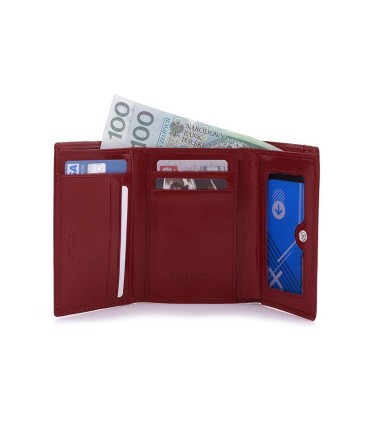 Skórzana portmonetka Pierre Cardin w kolorze ciemno czerwonym
