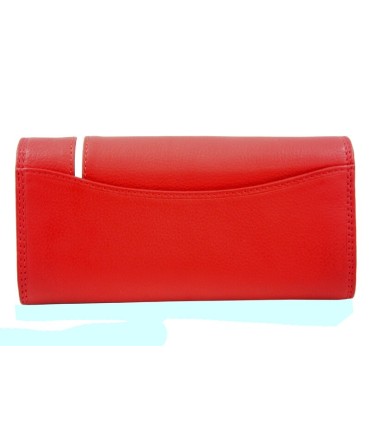 Elegancki portfel damski Harvey Miller czerwony z paskiem, skórzany
