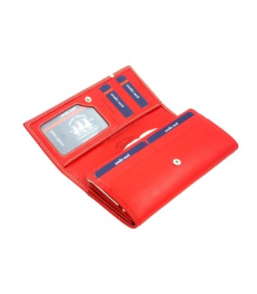 Elegancki portfel damski Harvey Miller czerwony z paskiem, skórzany