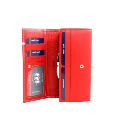 Elegancki portfel damski Harvey Miller czerwony z paskiem, skórzany